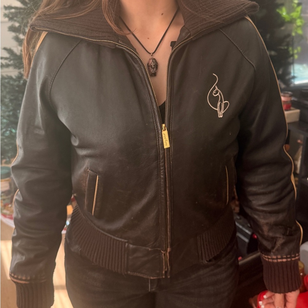 Vintage Rare Baby Phat Women's Brown Leather Crop Bomber Jacket 🧥 S